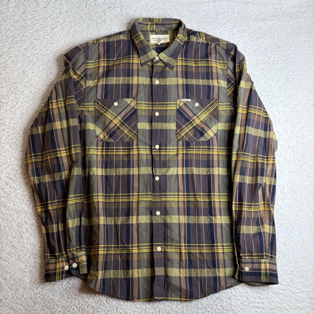 Denim & Supply Ralph Lauren Mens XXL Plaid Shirt Cat Eye Work Shirt Green Brown